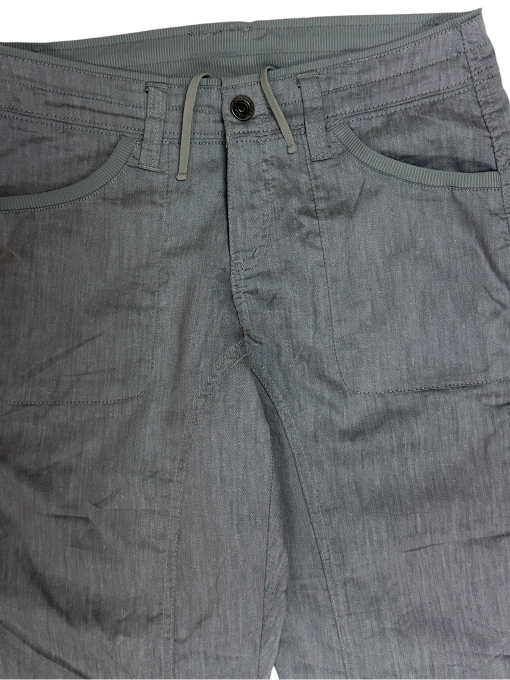 Kuhl Cabo Pants Women 4 Grey Linen Blend Hiking Outdoor Travel Stretch Cargo 32”